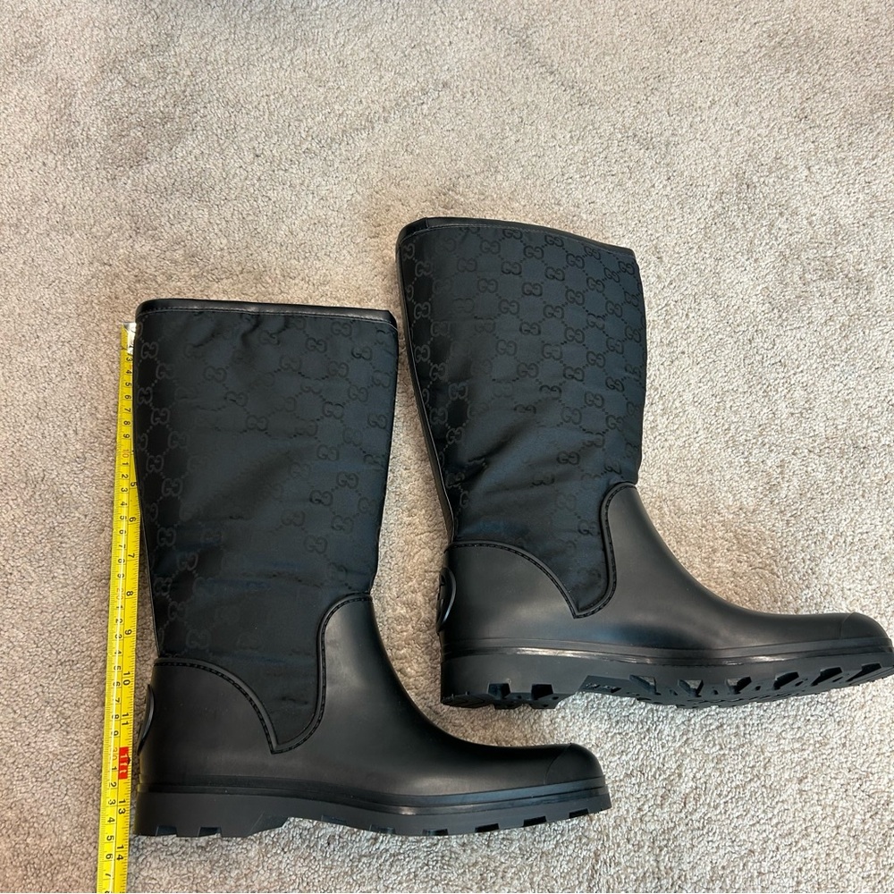 Gucci Black GG Monogram Signature Nylon Canvas Rubber Rain Boots 40 - Picture 2 of 14